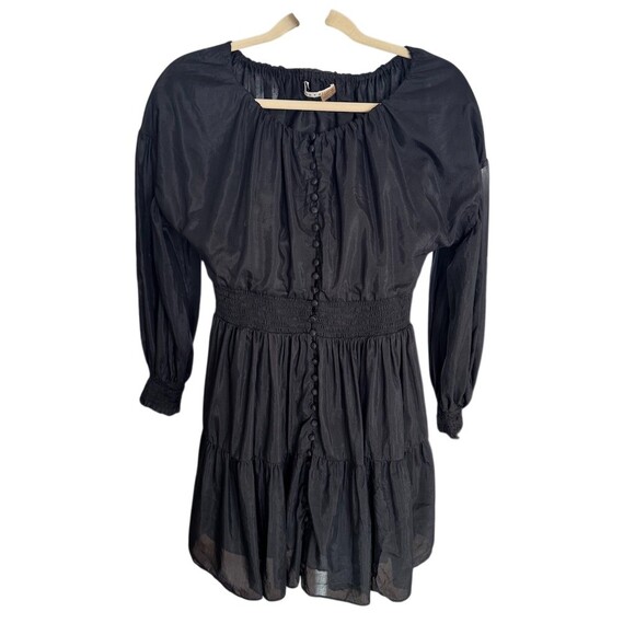 Alice + Olivia Kiara Dress Size 2 Black Smocked Waist Mini Button - Picture 2 of 14